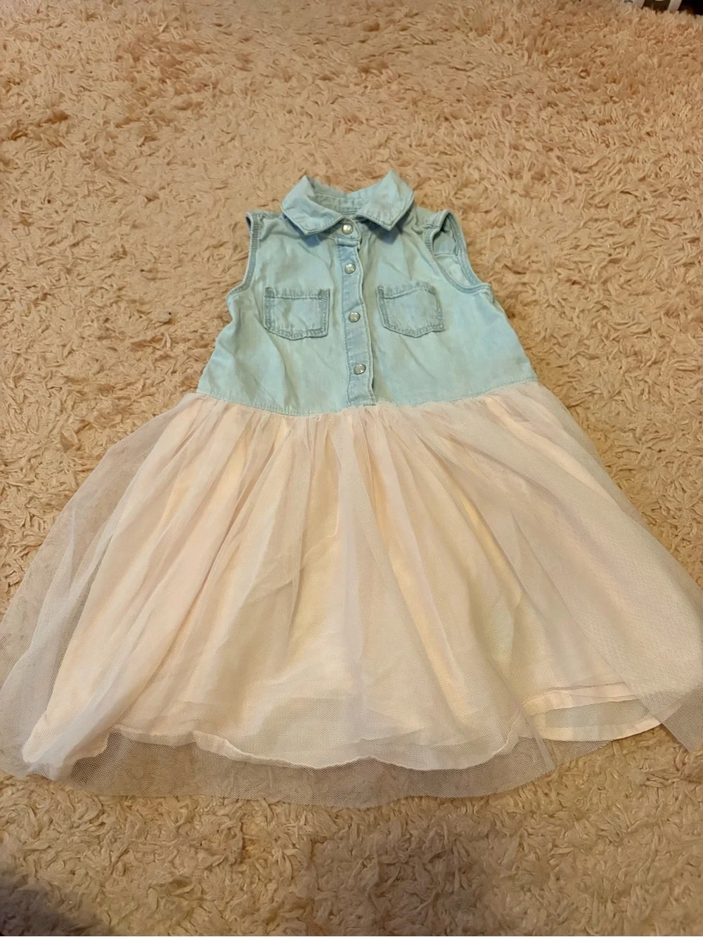Osh KoshSleeveless Denim Top with Light Pink Tulle Skirt - Kids Dress